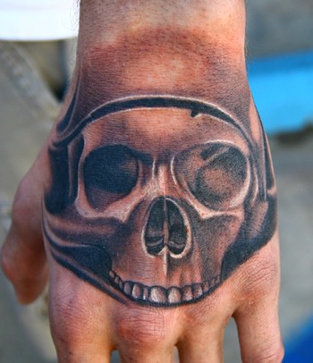 Skull Tattoo With Flames. Hand Tattoo Skull